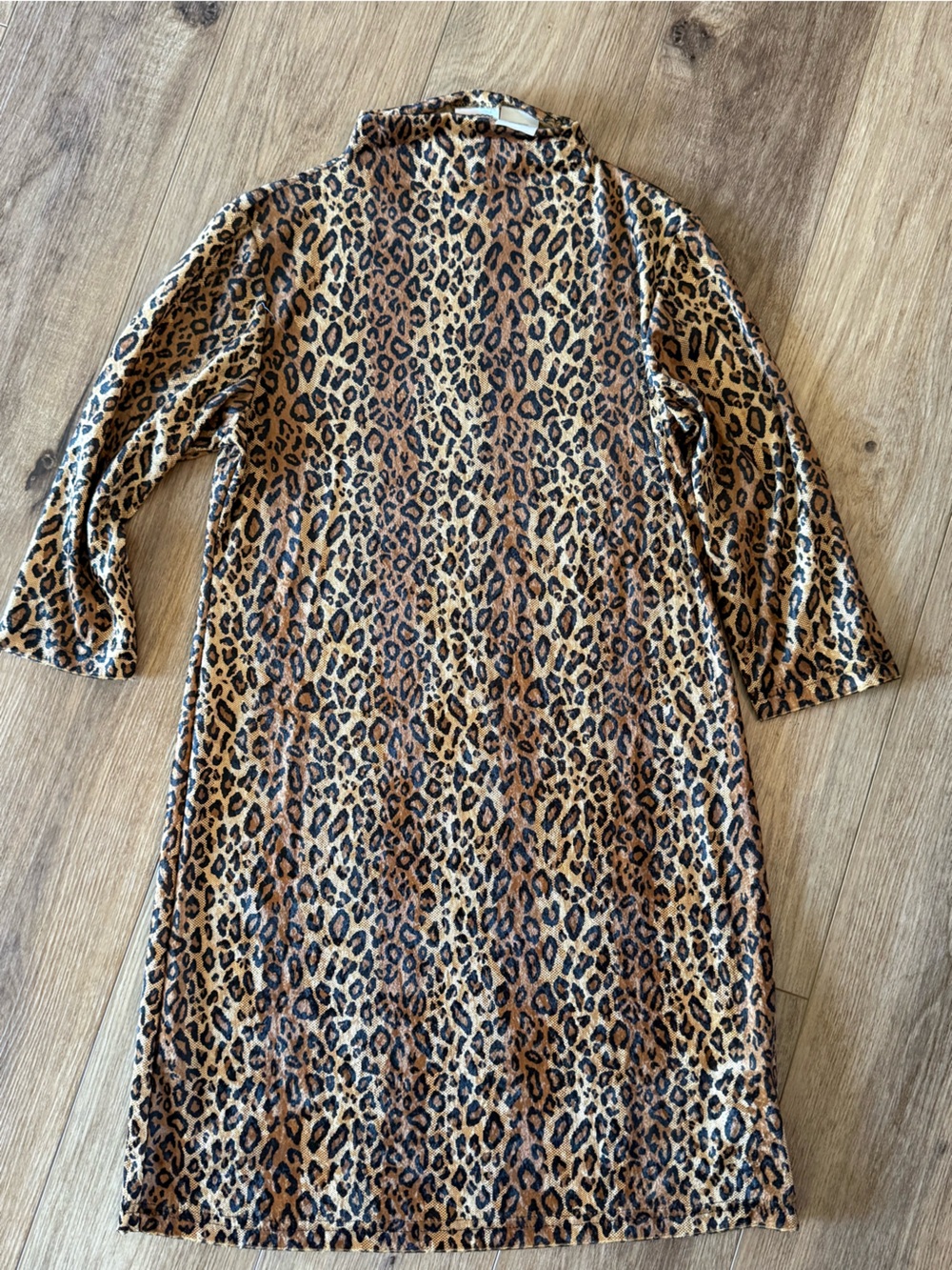 Vintage Leopard Print Women’s Long Sleeve Dress- Brown